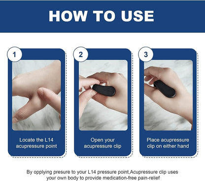 How to use the VN Care clip on the LI4 point between thumb and index finger