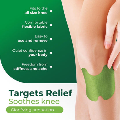 Green Murti Export knee patch on a knee, flexible fabric that fits all knee sizes